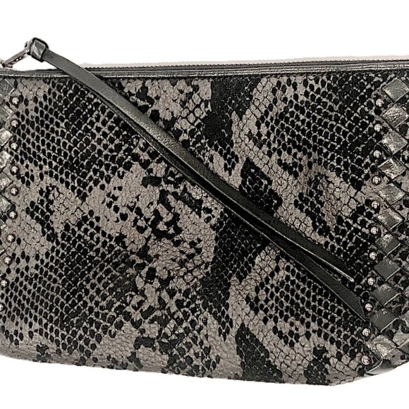 Elliott Lucca Crossbody Clutch Bag Python Embossed Leather Black Metallic Gray - Picture 3 of 11